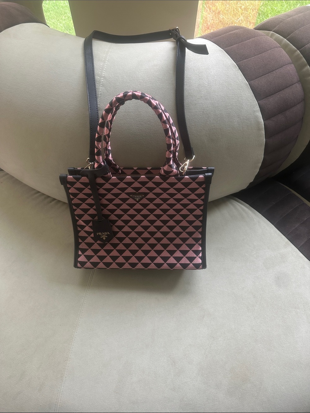 Pink and Black Geometric Mini Satchel